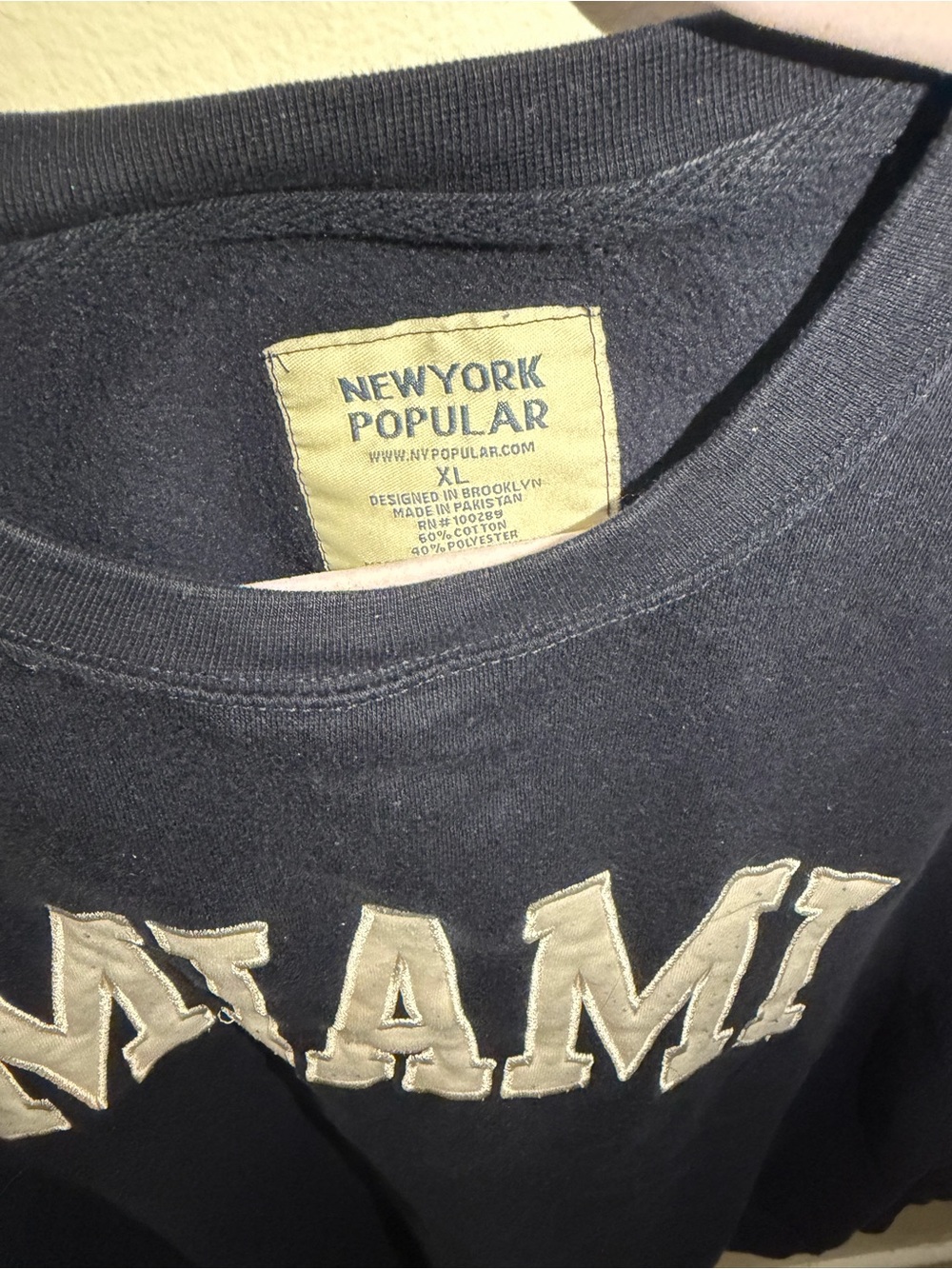 New York Popular XL Miami Navy Varsity Crewneck Sweatshirt - Picture 2 of 3